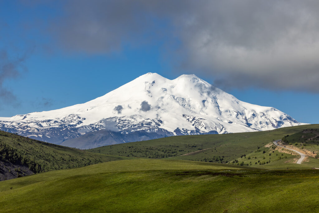Elbrus Region. Beautiful landscape of nature. Mount Elbrus is visible in the background.
