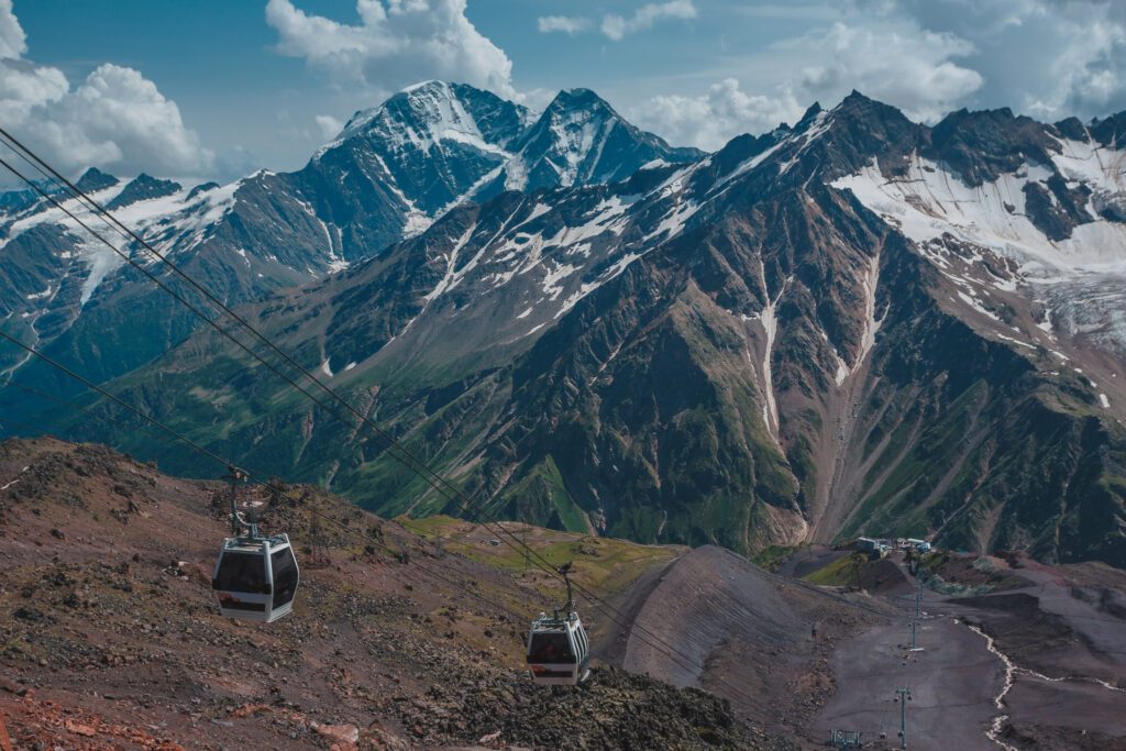 Elbrus, mountains in summer. Greater Caucasus Mountains from Mount Elbrus