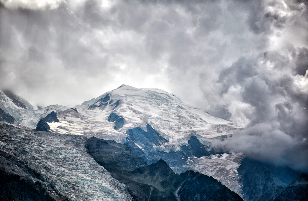 Dramatic view of Mont Blanc mountain, French Alps, Chamonix